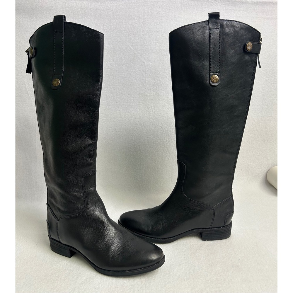 Equestrian Classic Sam Edelman Womens 6.5 Black Leather Tall Riding Boots Zipper